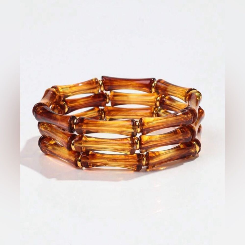 Anthropologie Amber Resin Bamboo-Style Stretch Bracelet